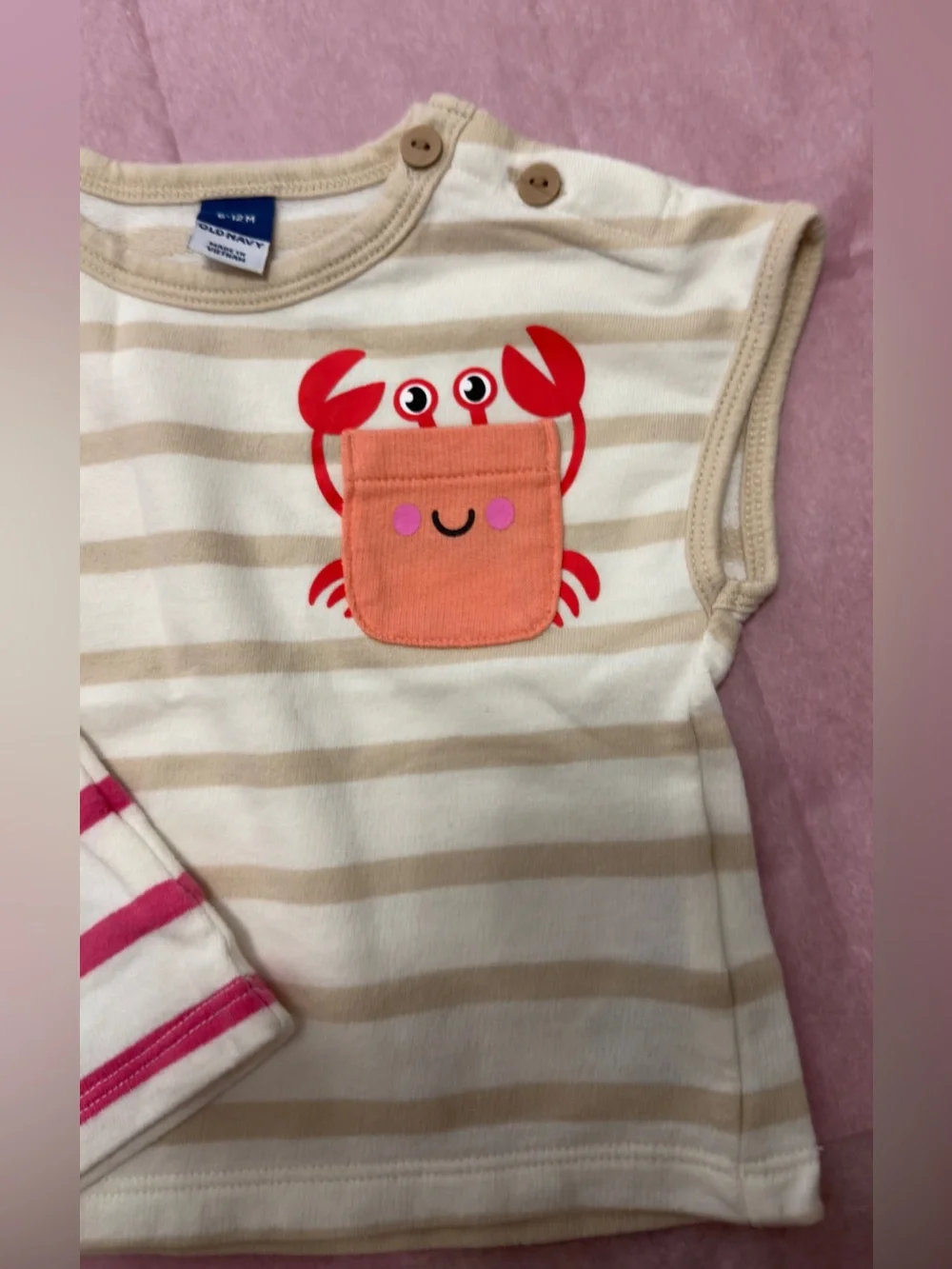 Old Navy Pink & Cream Striped Kids Pajama Tank Tops with Sea Creature Pockets